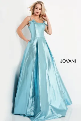 Jovani JVN03479 Blue Metallic Prom Dress Ballgown Spaghetti Straps with Bows size 6