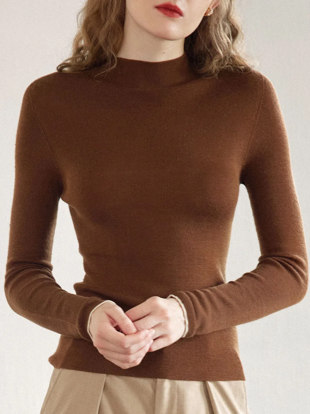 Lisa 100% Wool Half Turtleneck Slim Fit Solid Sweater