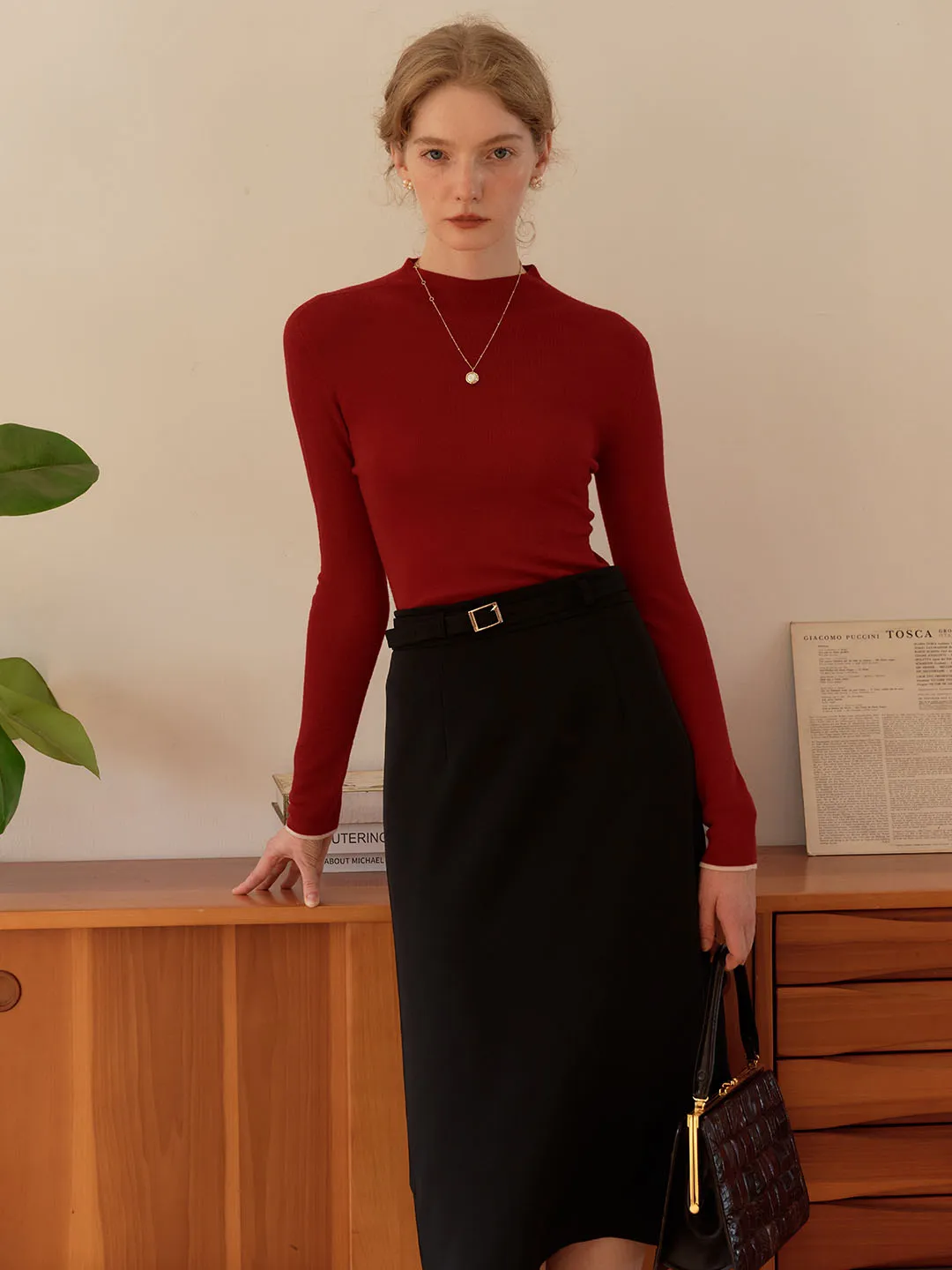 Lisa 100% Wool Half Turtleneck Slim Fit Solid Sweater