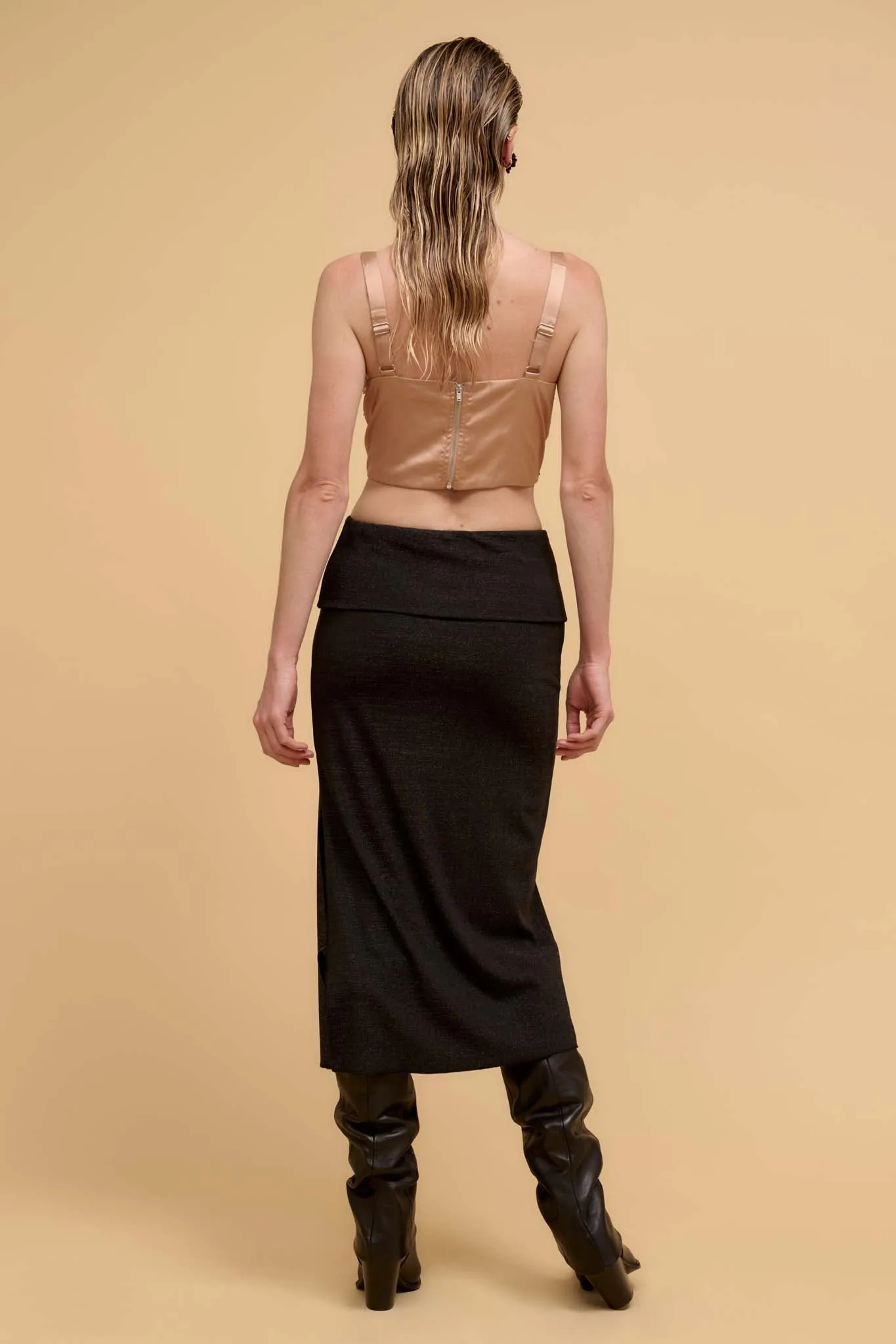 Make It Sparkle Shimmer Knit Foldover Midi Skirt