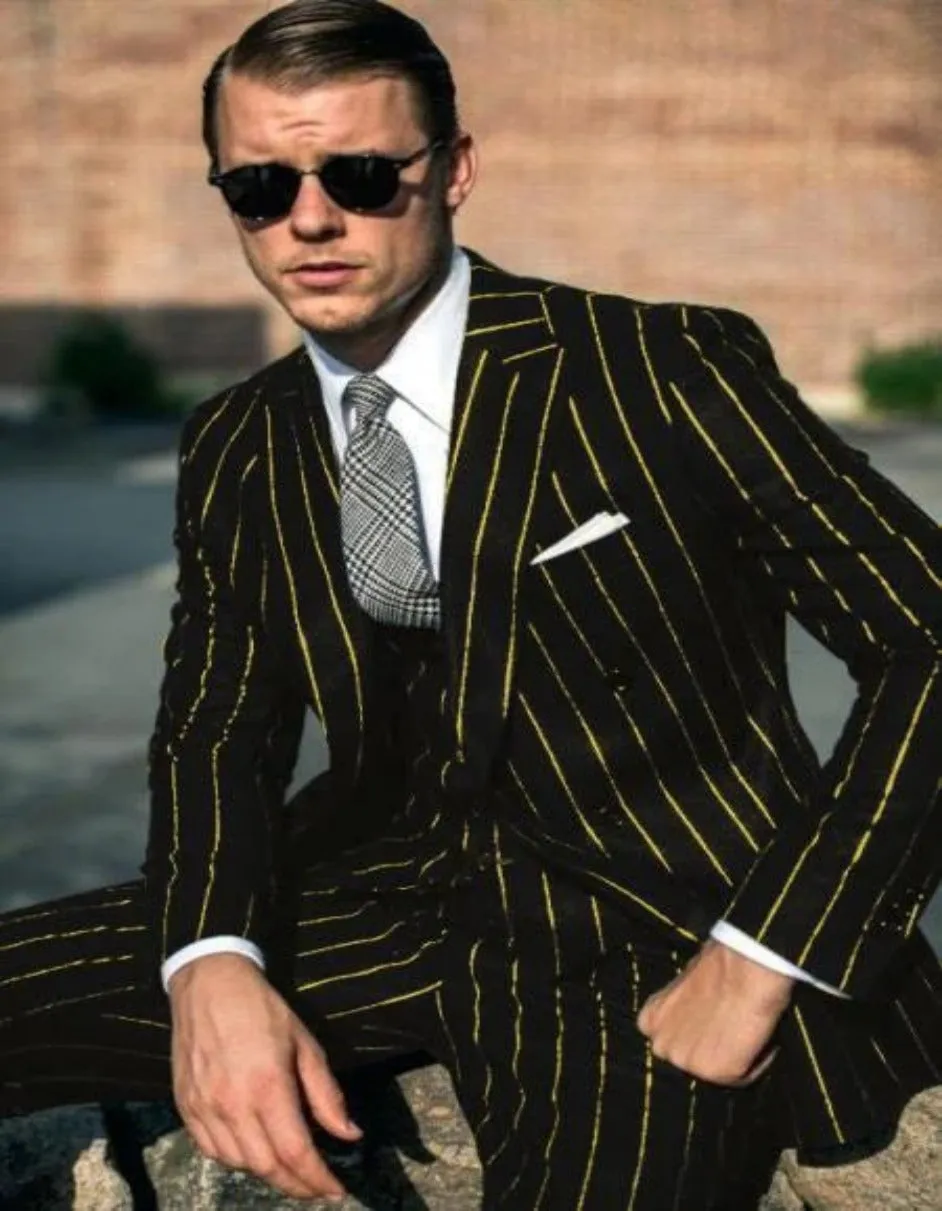 Mens  Black Chalk Pinstripe Gangster suit - 1920s suit - Mobster Suit