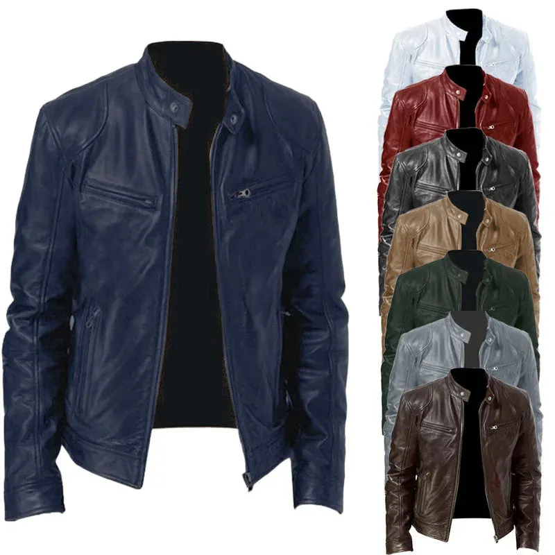 Men's Leather Trench Coat for Men for the Winter Overcoat Male Leon Kennedy Motorcycle Clothing Biker Leather Jacket