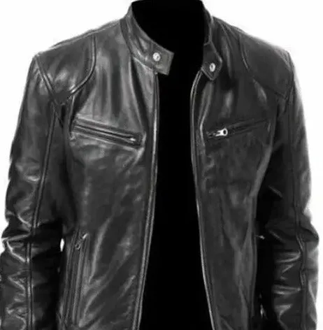 Men's Leather Trench Coat for Men for the Winter Overcoat Male Leon Kennedy Motorcycle Clothing Biker Leather Jacket