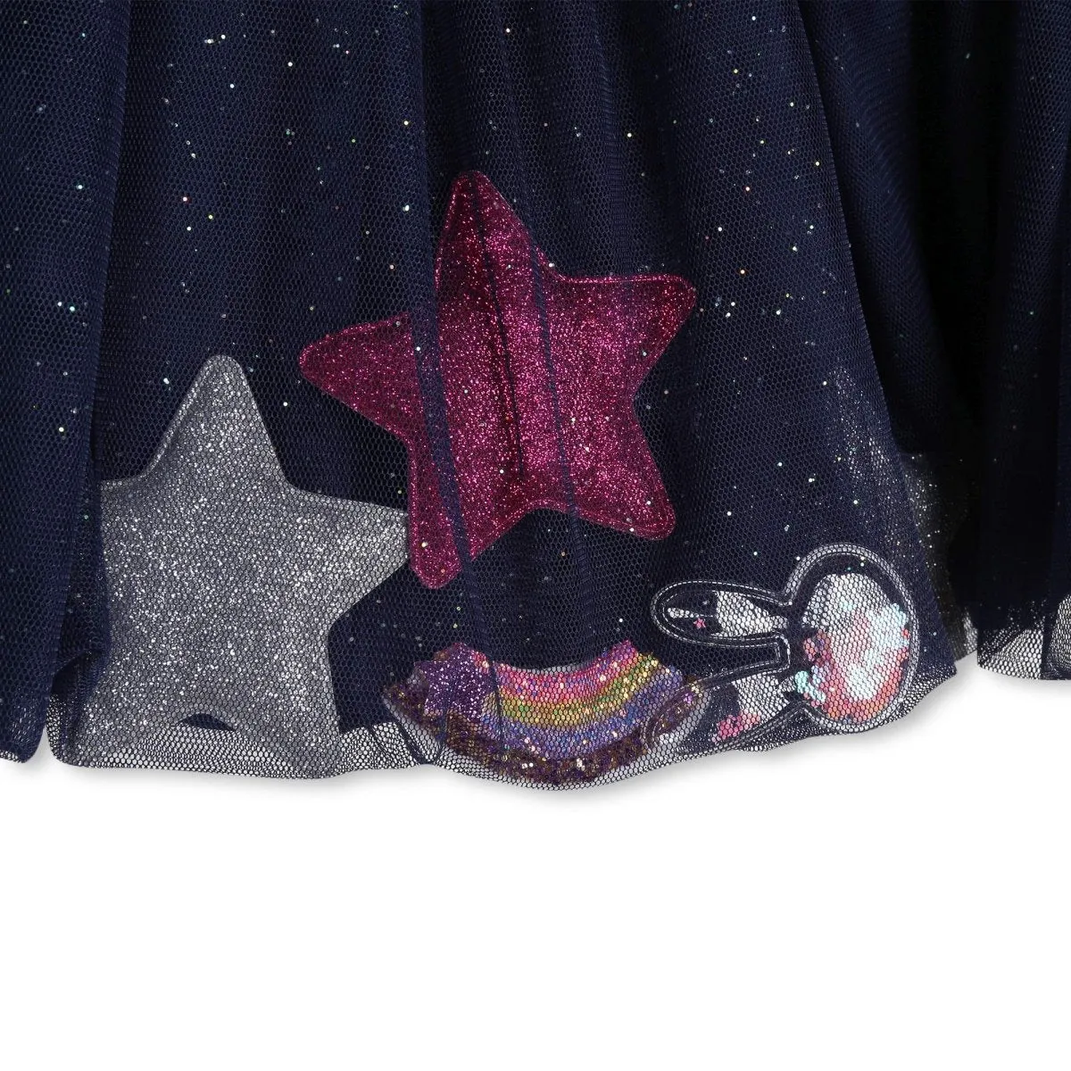 MESH SKIRT W/ MOVING CONFETTI STARS DETAILS