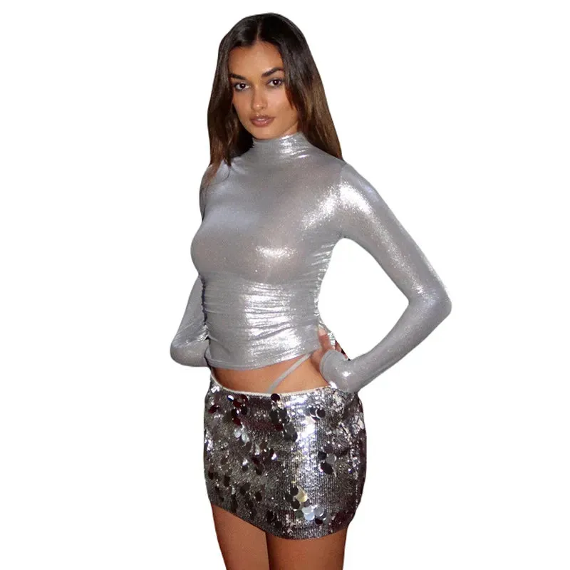 Metallic Mock Turtleneck