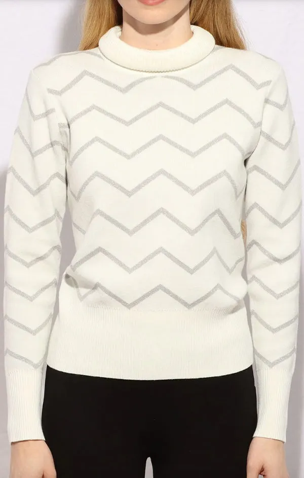 Metallic Zig Zag Turtleneck