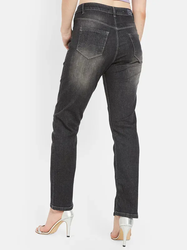 Mettle Women Charcoal Mildly Distressed Light Fade Stretchable Jeans