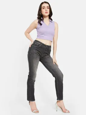 Mettle Women Charcoal Mildly Distressed Light Fade Stretchable Jeans