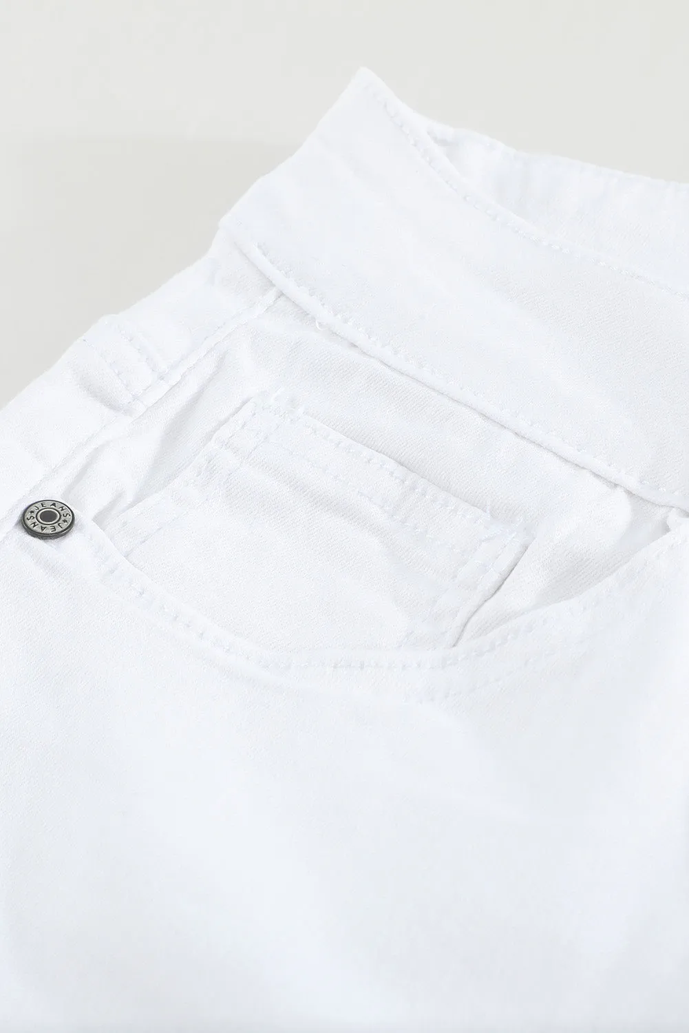 Mid Rise Button Fly White Skinny Jeans