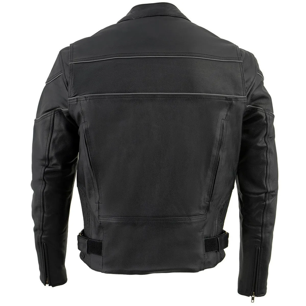 Milwaukee Leather LKM1785 Mens Black Leather Racer Style Motorcycle Jacket w/ Side Stretch and Reflective Piping