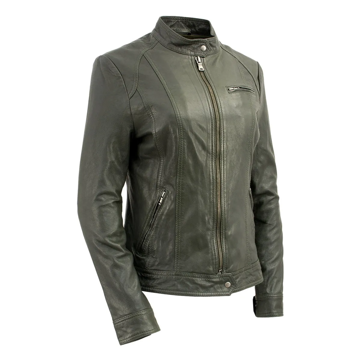 Milwaukee Leather Vintage SFL2811 Women's Olive Zipper Front Motorcycle Casual Fashion Leather Jacket