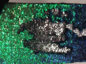 Multi color / silver hologram mermaid fish scales 2 way stretch lycra 2 tone flip flop sequins-prom-nightgown-decorations-sold by yard