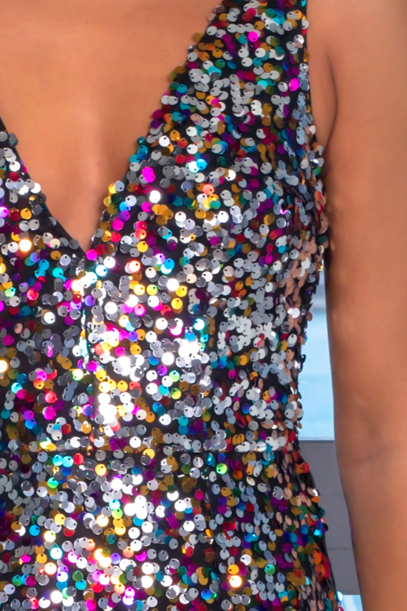 Multi Colored V-Neck Sequin Maxi Dress