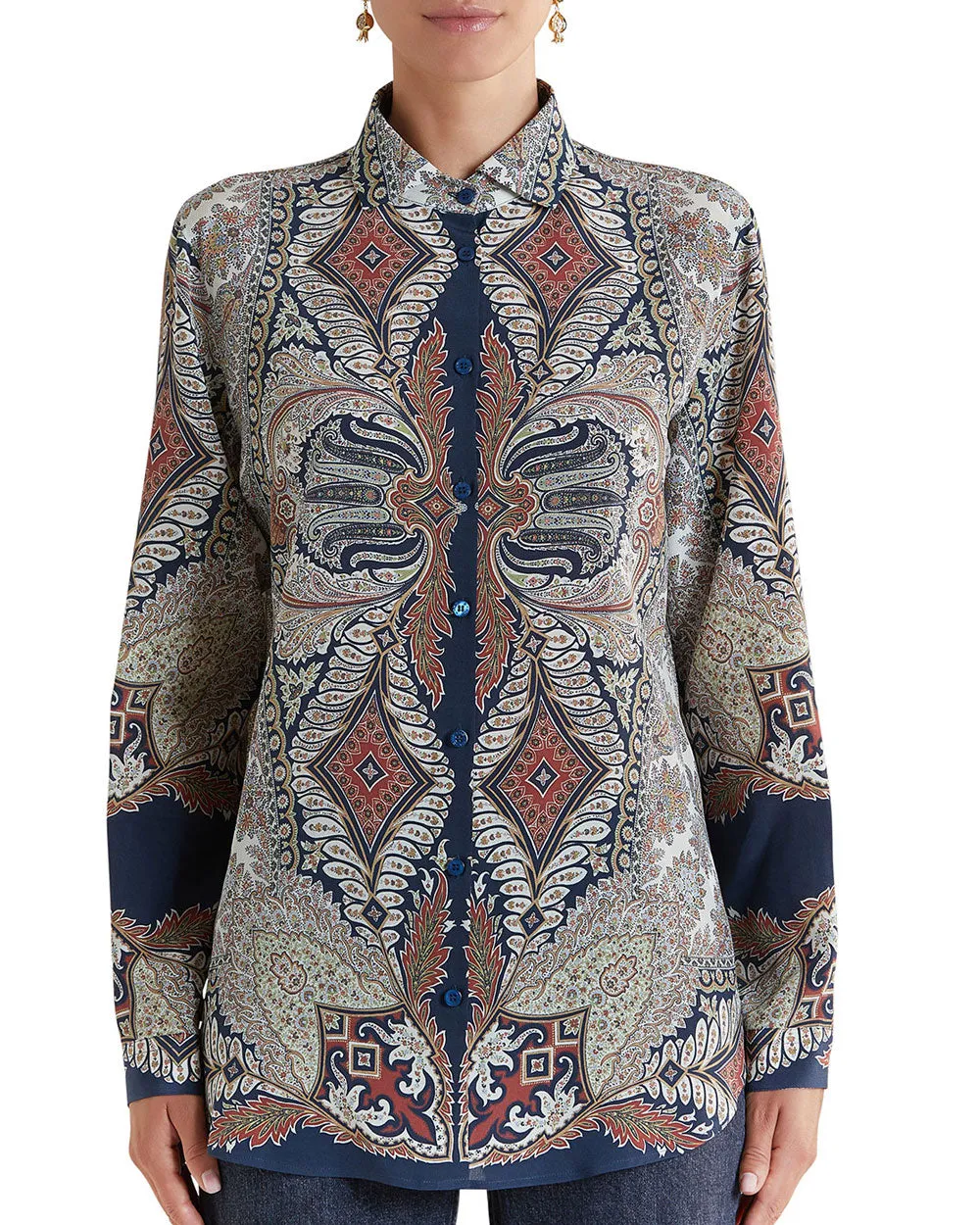 Navy and Neutral Psychedelic Paisley Silk Shirt