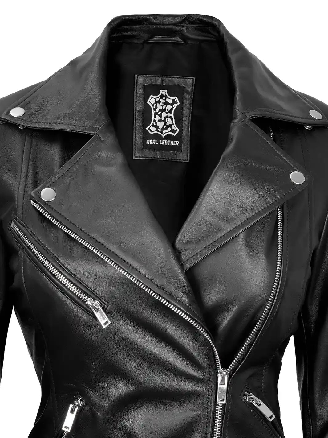 Ninfa Women's Black Asymmetrical Biker Leather Jacket