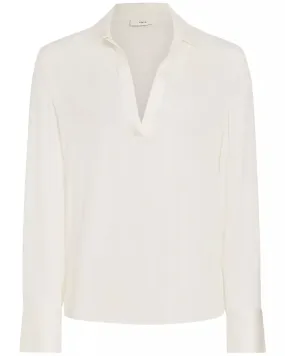 Off White Long Sleeve Polo Collar Blouse