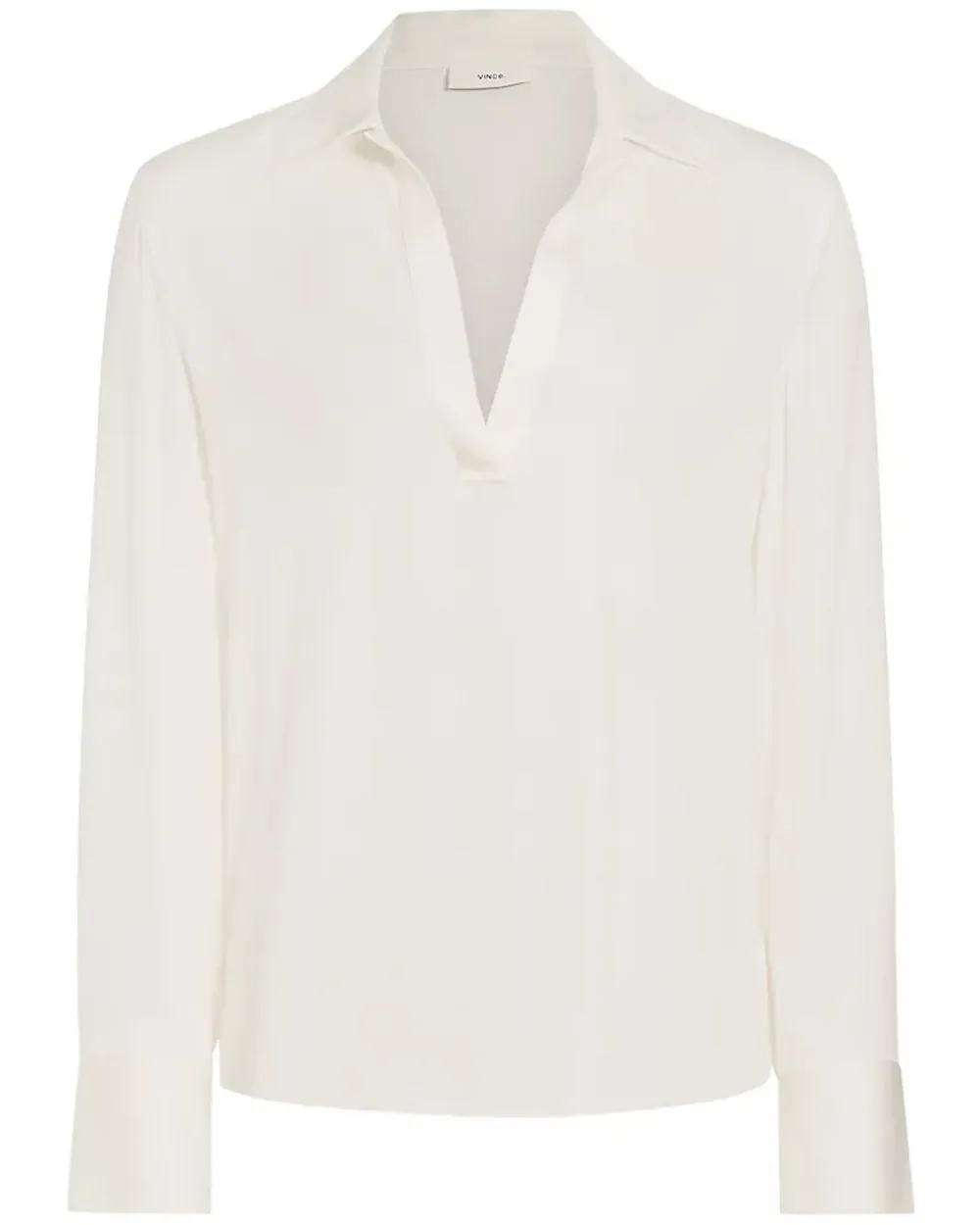 Off White Long Sleeve Polo Collar Blouse