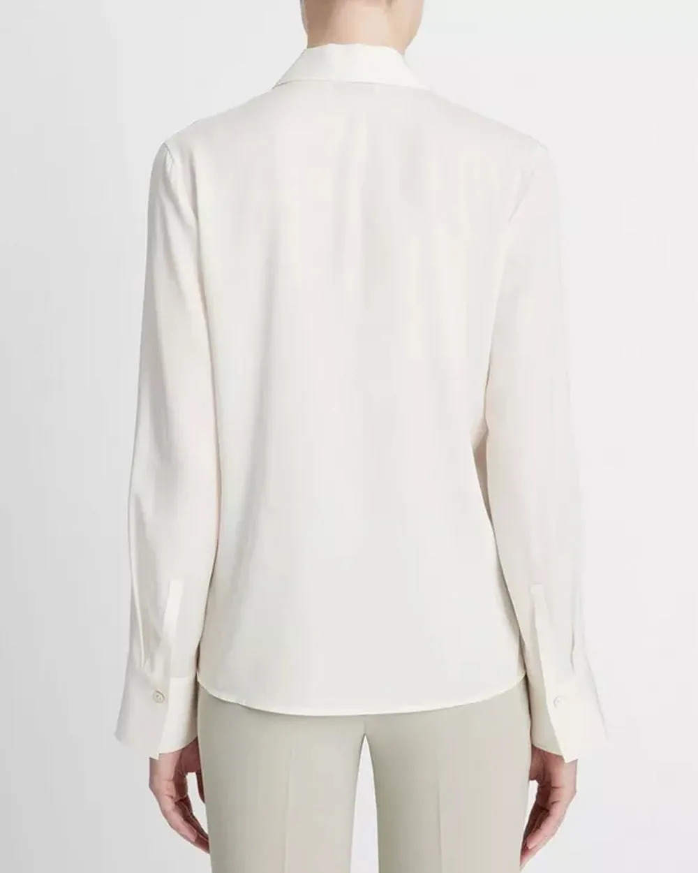 Off White Long Sleeve Polo Collar Blouse