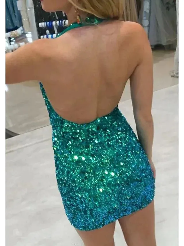 Party Dresses Sexy Dress Cocktail Party Short  Mini Sleeveless V Neck Sequined Backless with Sequin