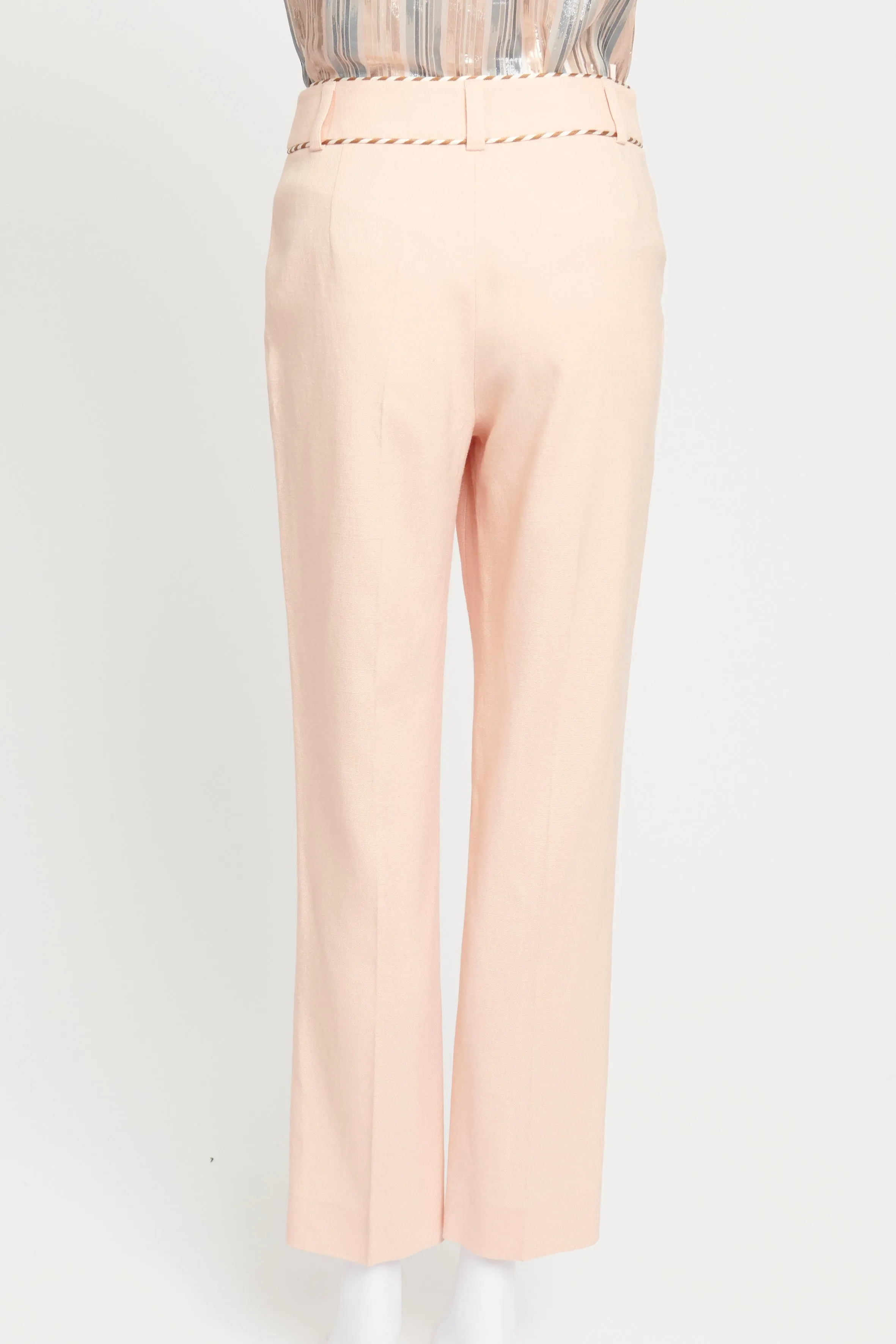 Pink High Rise Trousers with Striped Edging