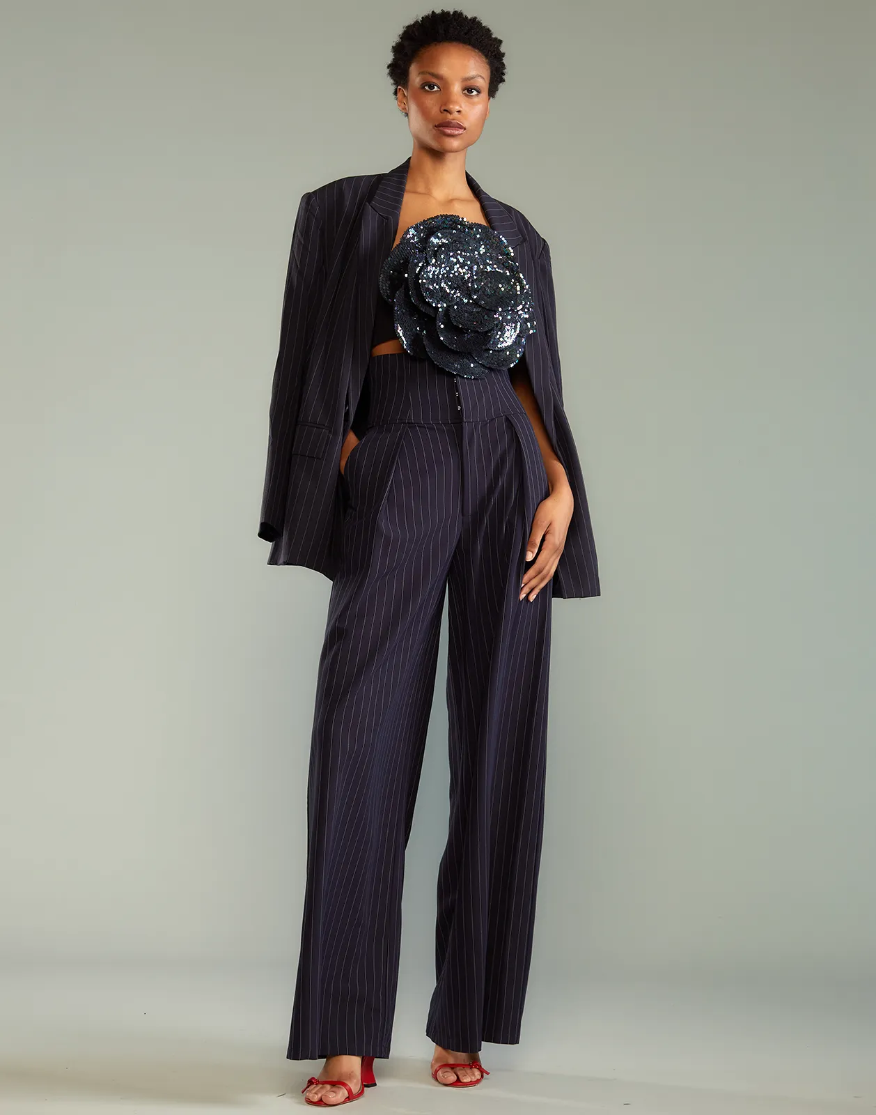 Pinstripe Corset Waist Pants