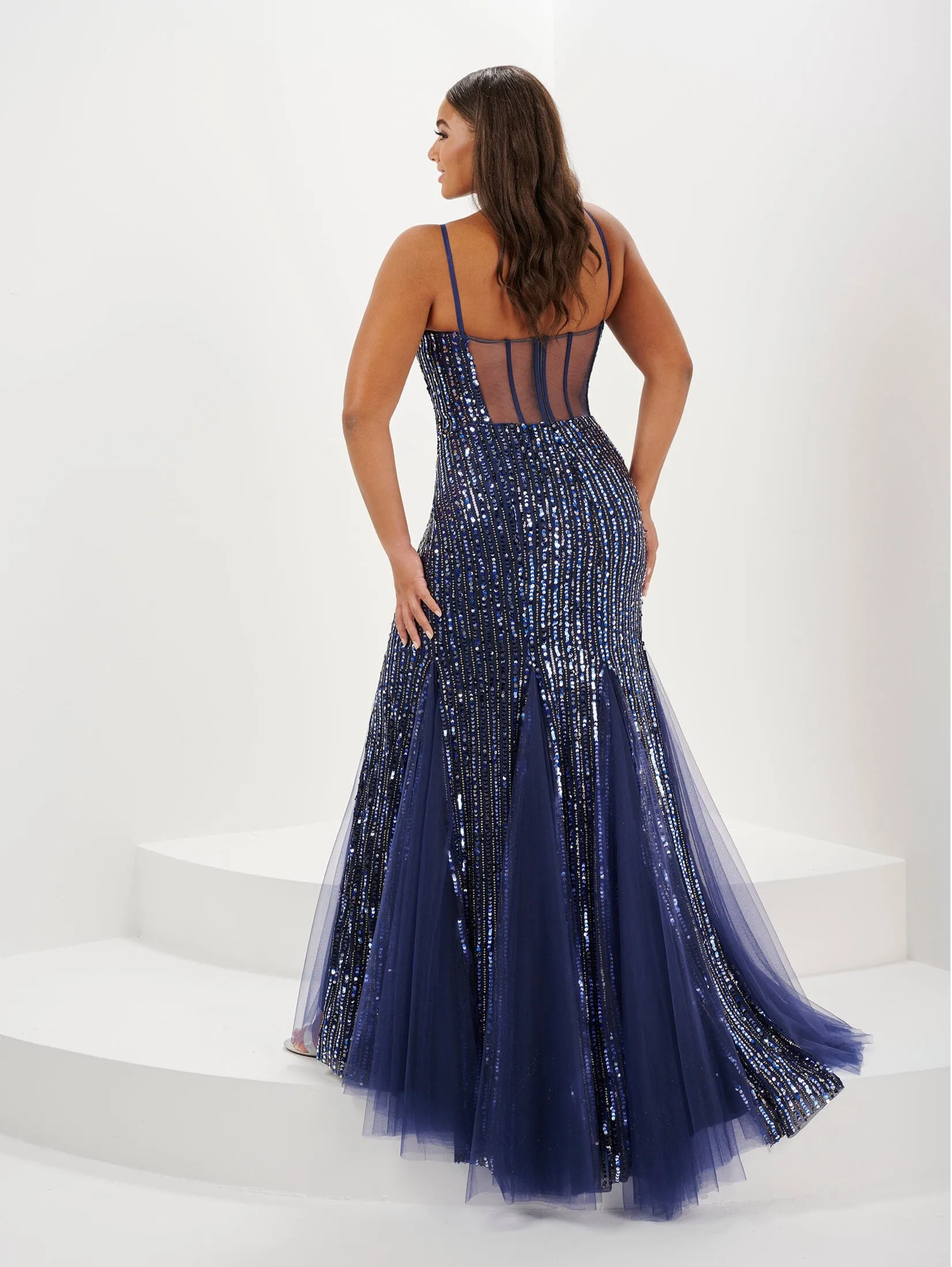 Plus Size Fitted Sequin Tulle Gown by Tiffany Designs 16131