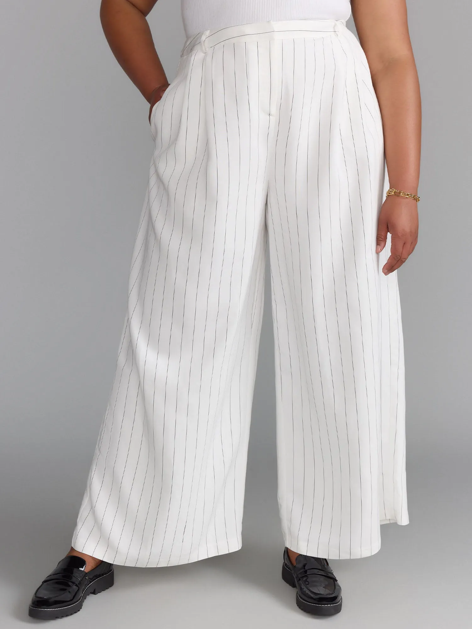 Plus Wide Leg Pinstripe Pant