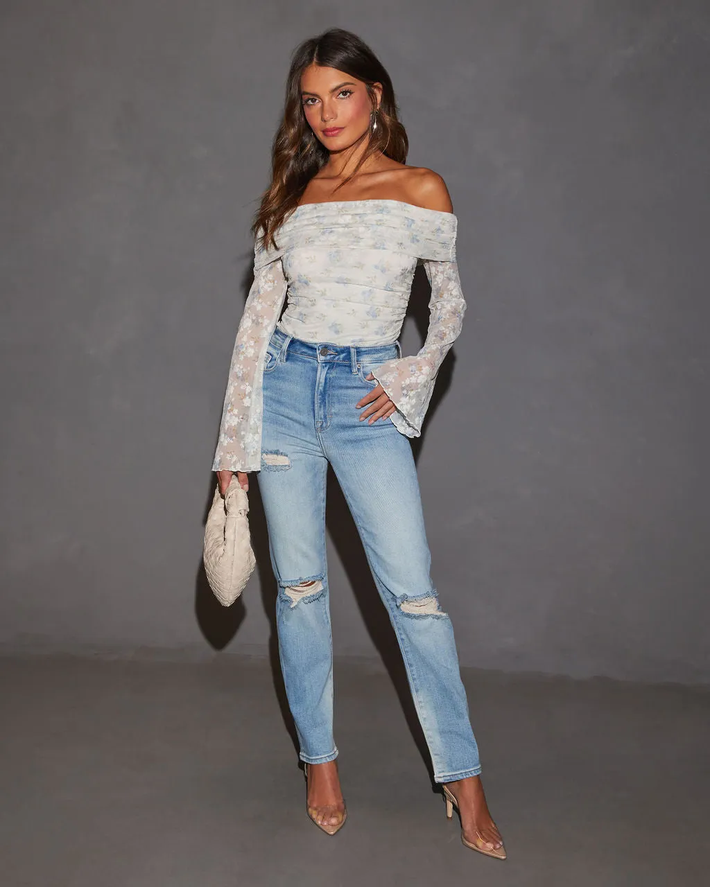 Polly Mid Rise Distressed Straight Leg Jeans