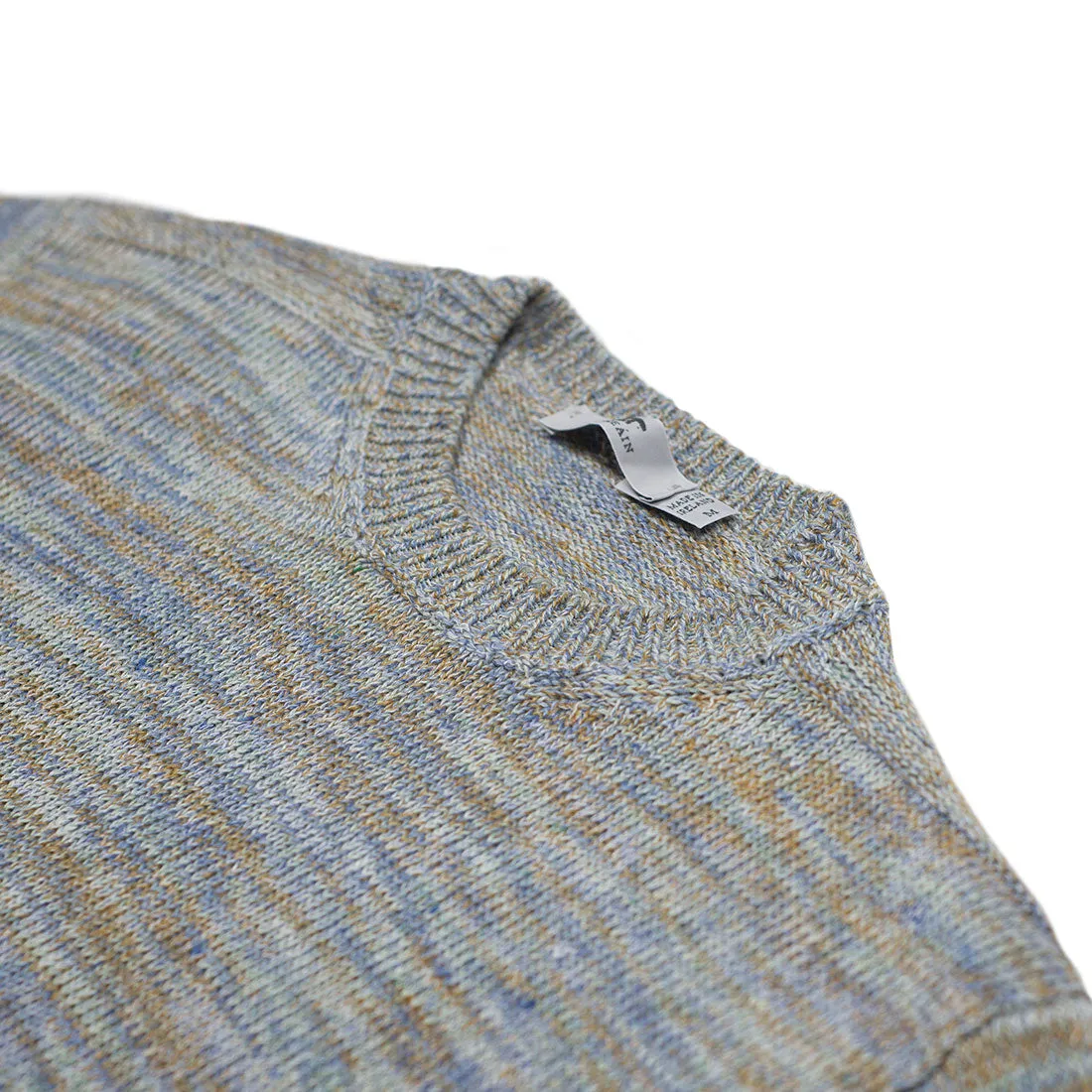 "Saxifrage" blue and camel mixed linen crewneck sweater