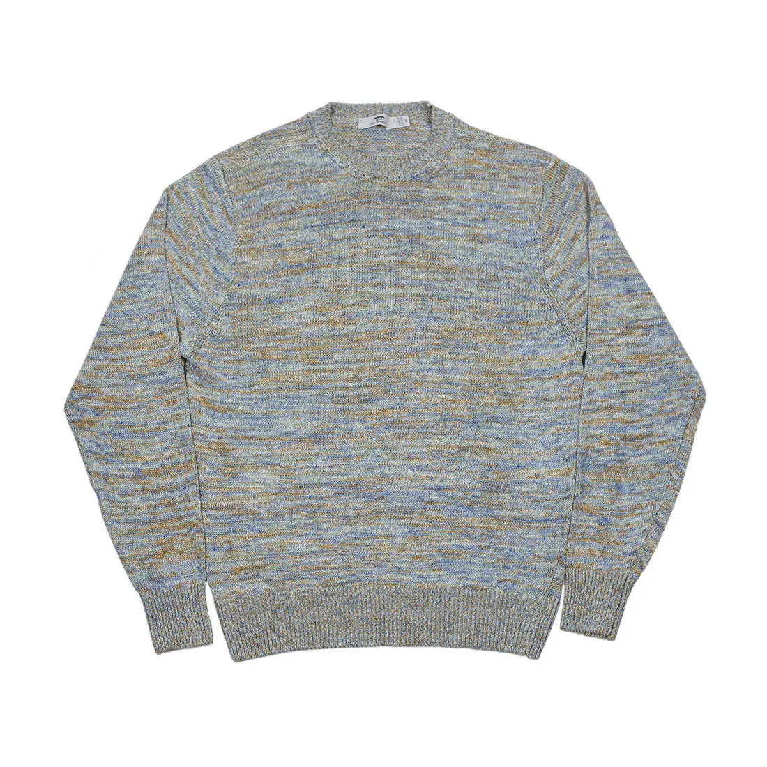 "Saxifrage" blue and camel mixed linen crewneck sweater