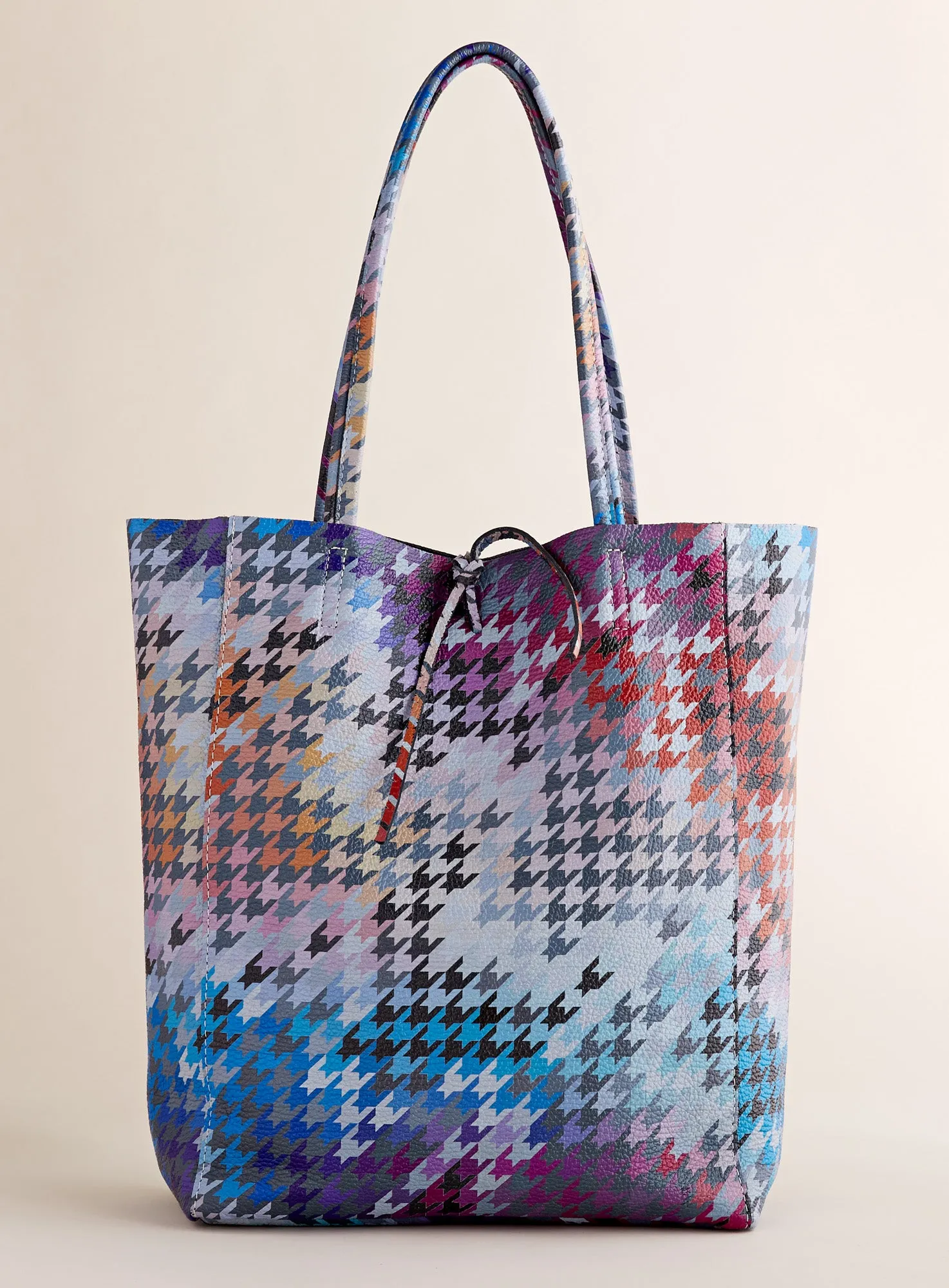 Rainbow Houndstooth Leather Tote Bag