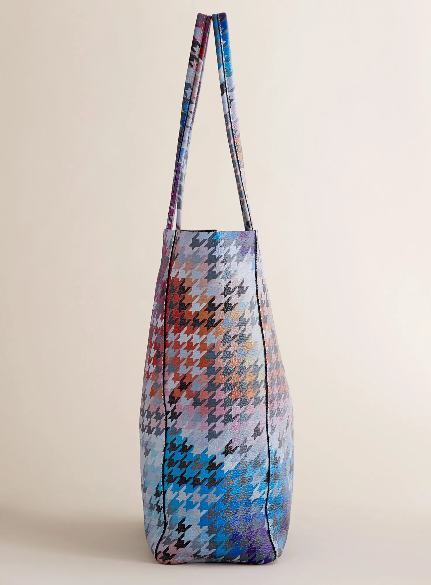 Rainbow Houndstooth Leather Tote Bag