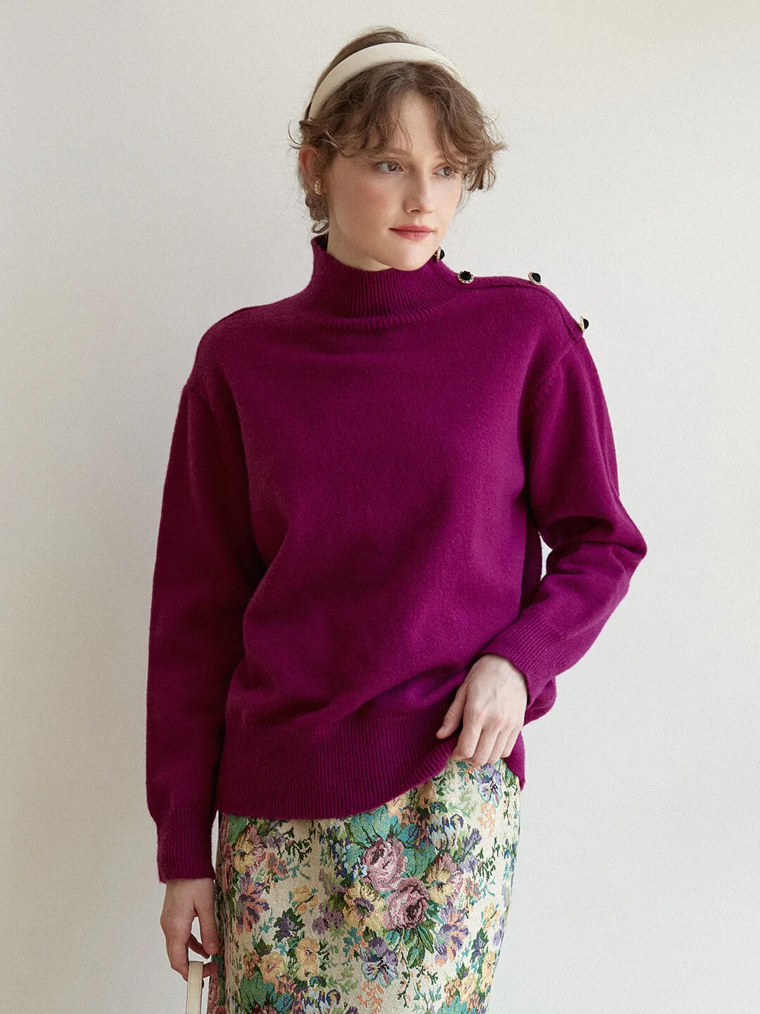 Ruby High Neck Purple Knit Sweater