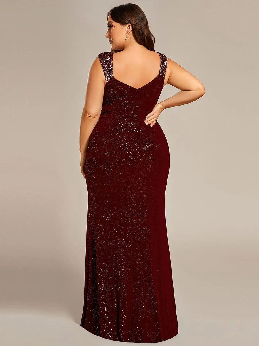 Sequin Shoulder Strap Twist High Slit Prom Dress