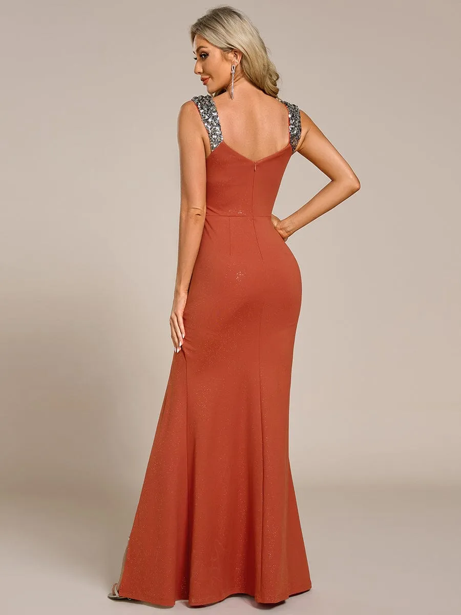 Sequin Shoulder Strap Twist High Slit Prom Dress