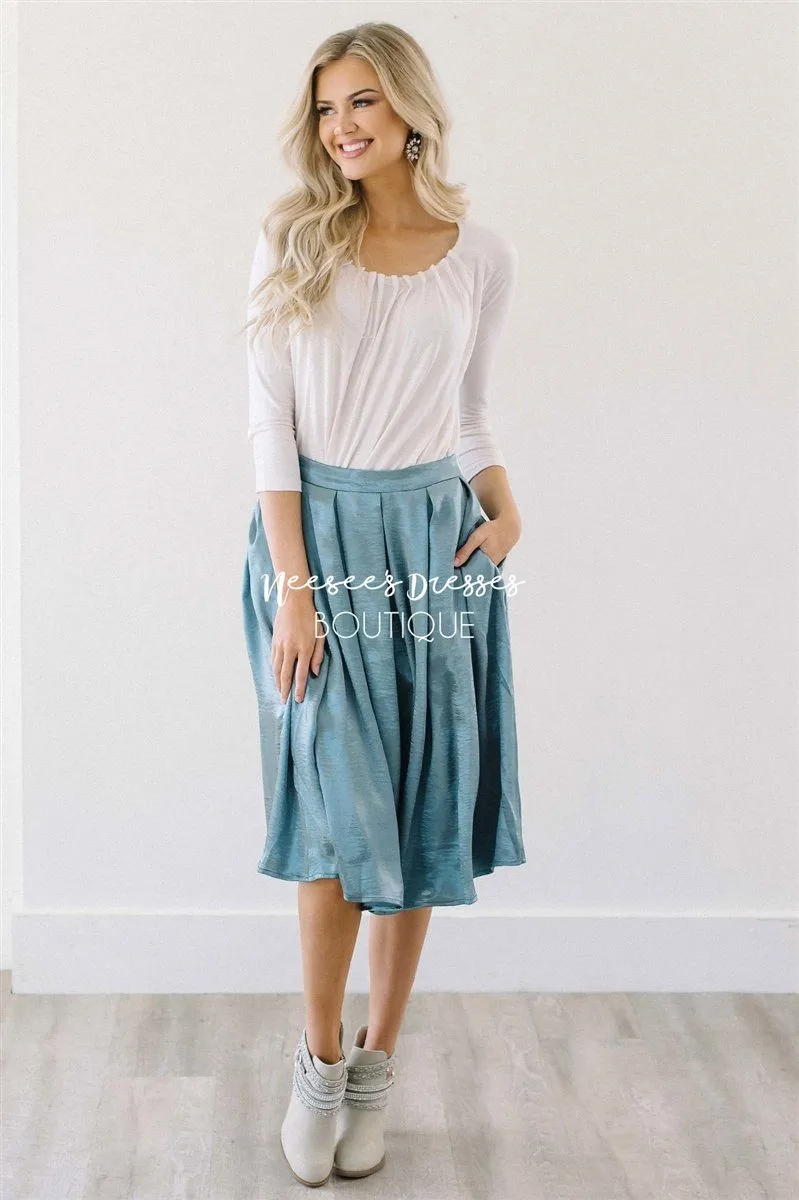 Shimmery Slate Blue Pleated Full Skirt