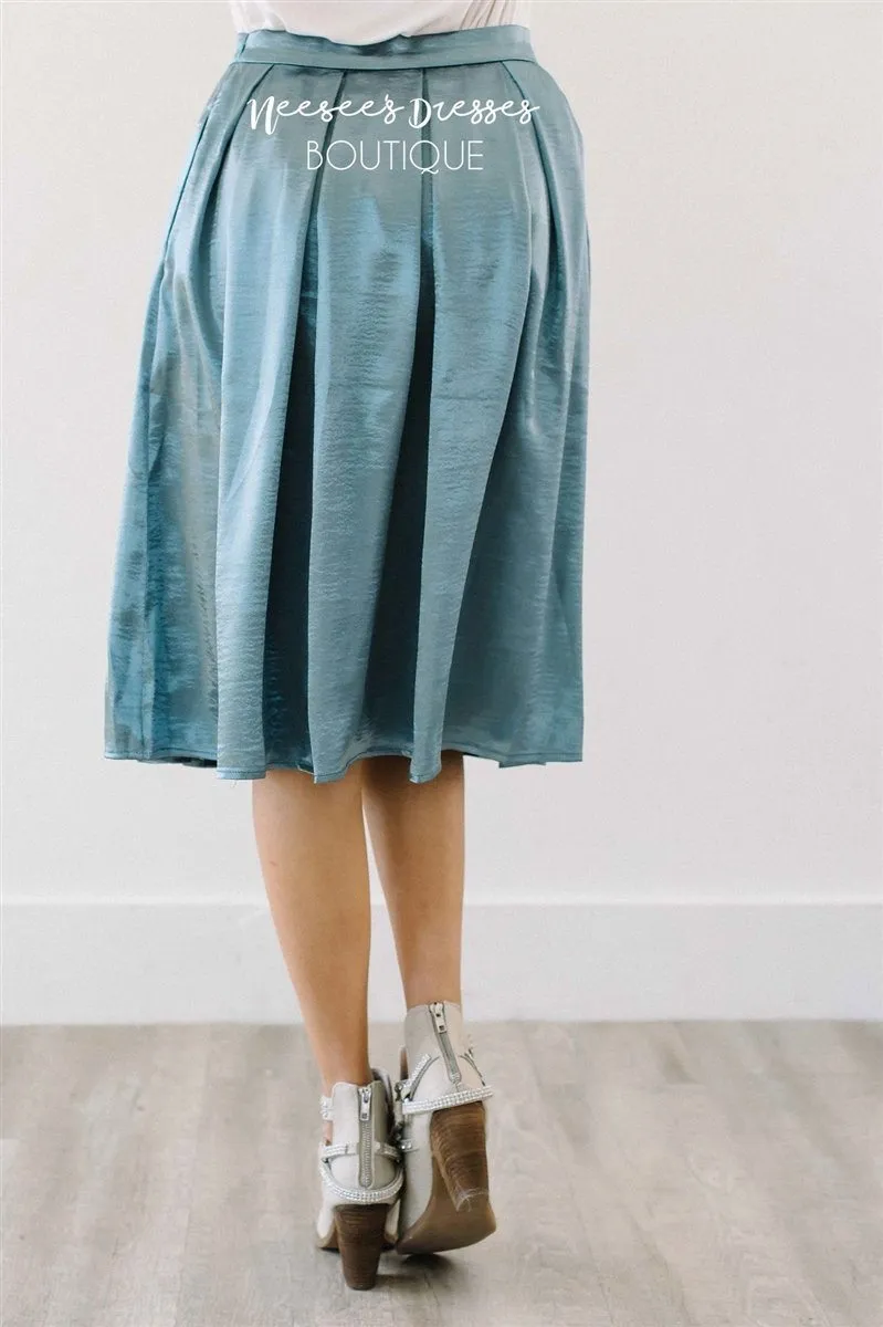 Shimmery Slate Blue Pleated Full Skirt