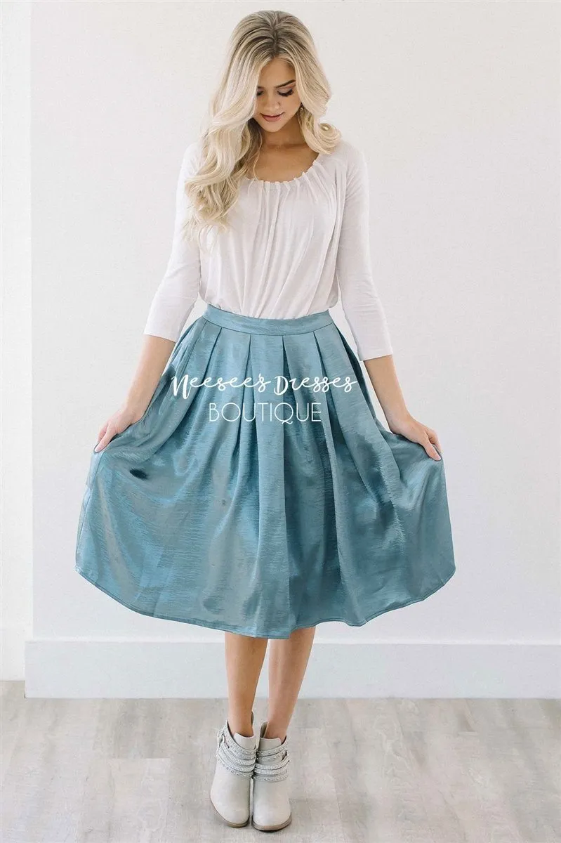 Shimmery Slate Blue Pleated Full Skirt