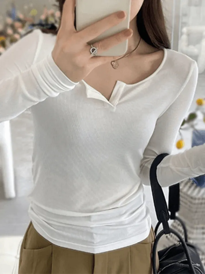 Solid Color Simple Long Sleeve Knit Top