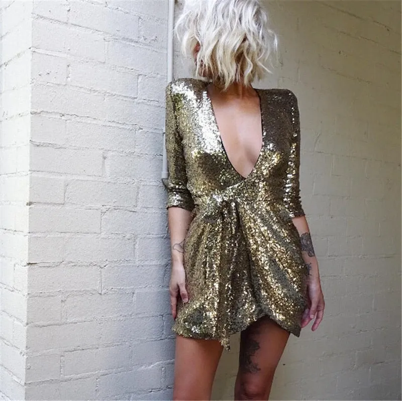 VenusFox Gold Sequin Sexy Mini Dresses