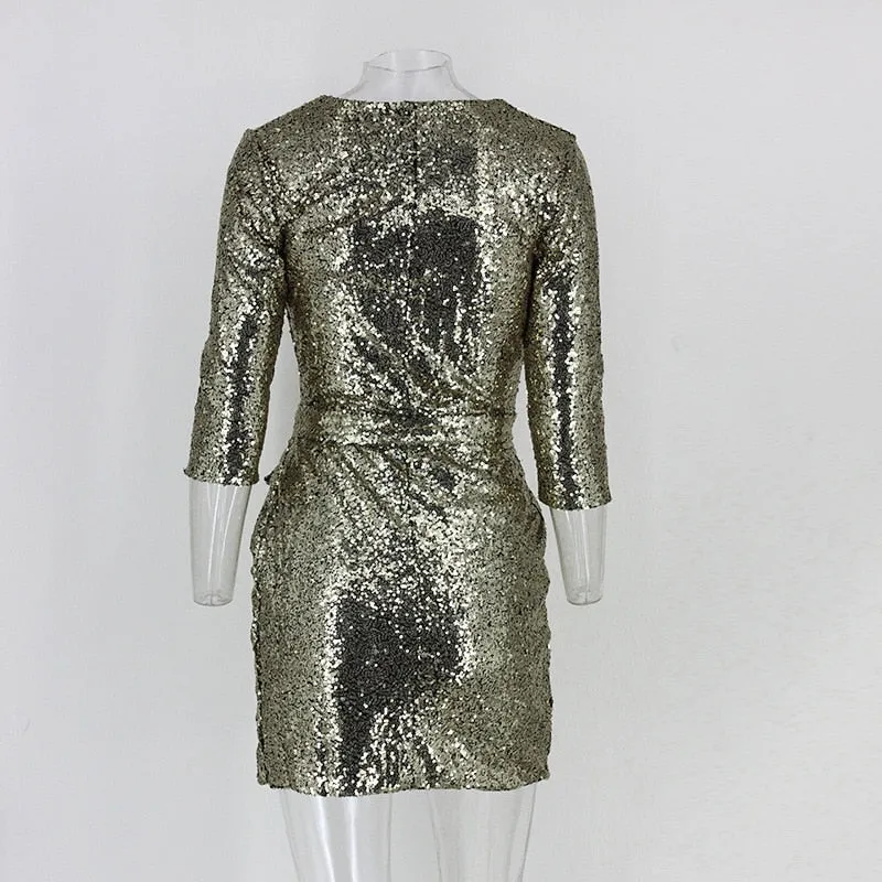 VenusFox Gold Sequin Sexy Mini Dresses