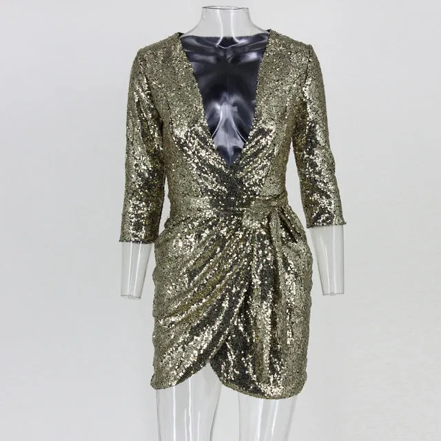 VenusFox Gold Sequin Sexy Mini Dresses