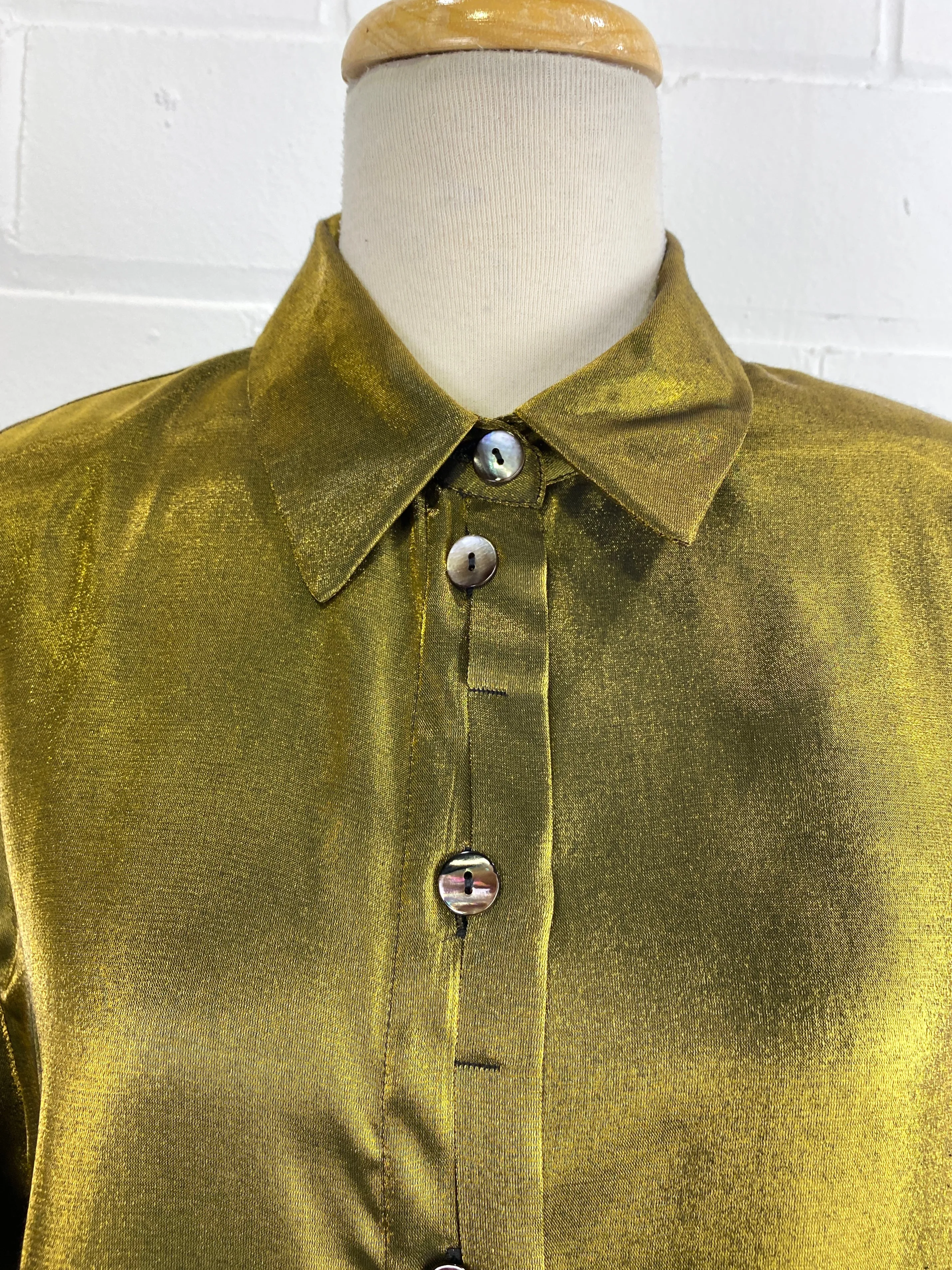 Vintage 1990s Gold Metallic Blouse, Large