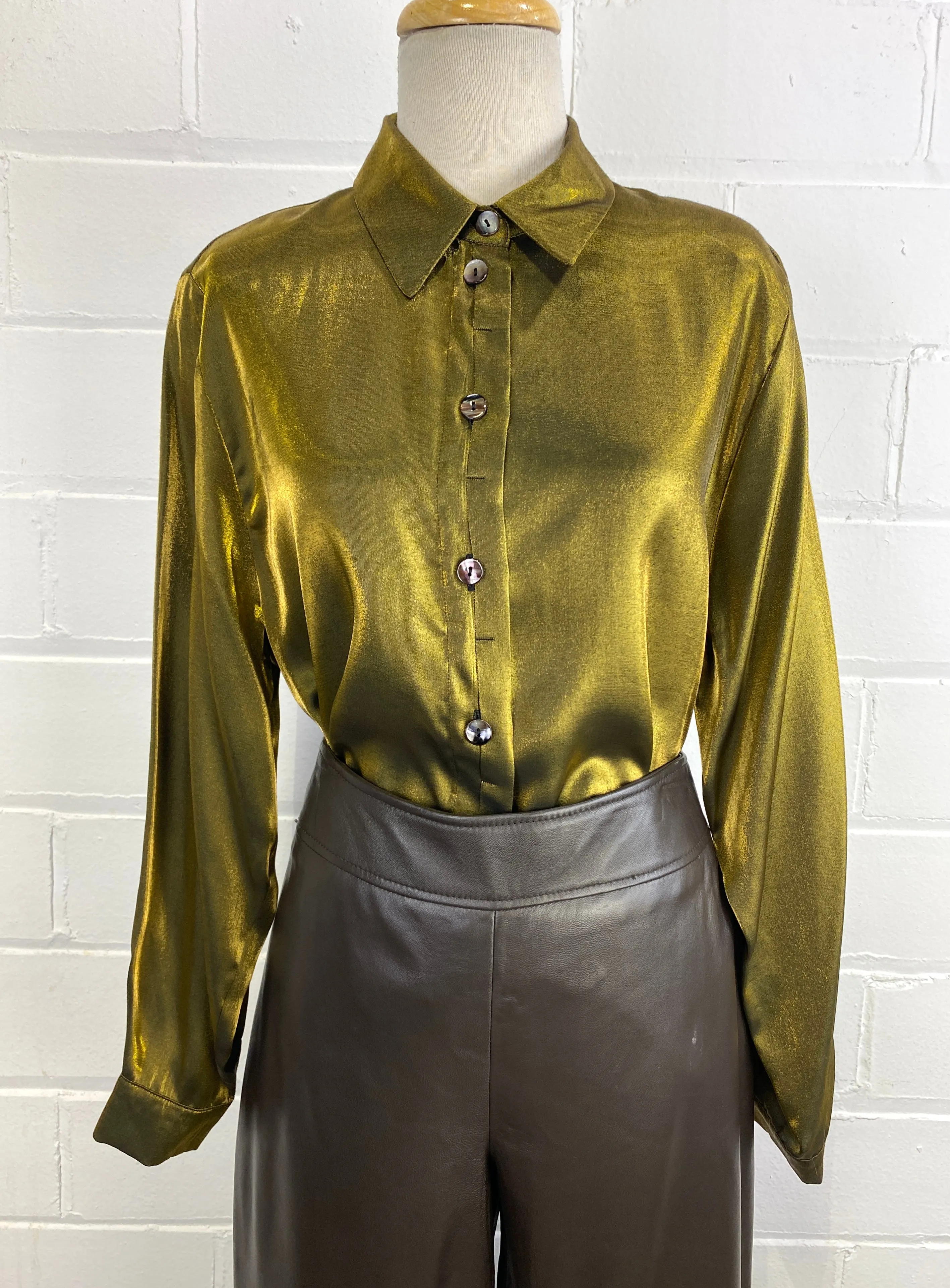 Vintage 1990s Gold Metallic Blouse, Large