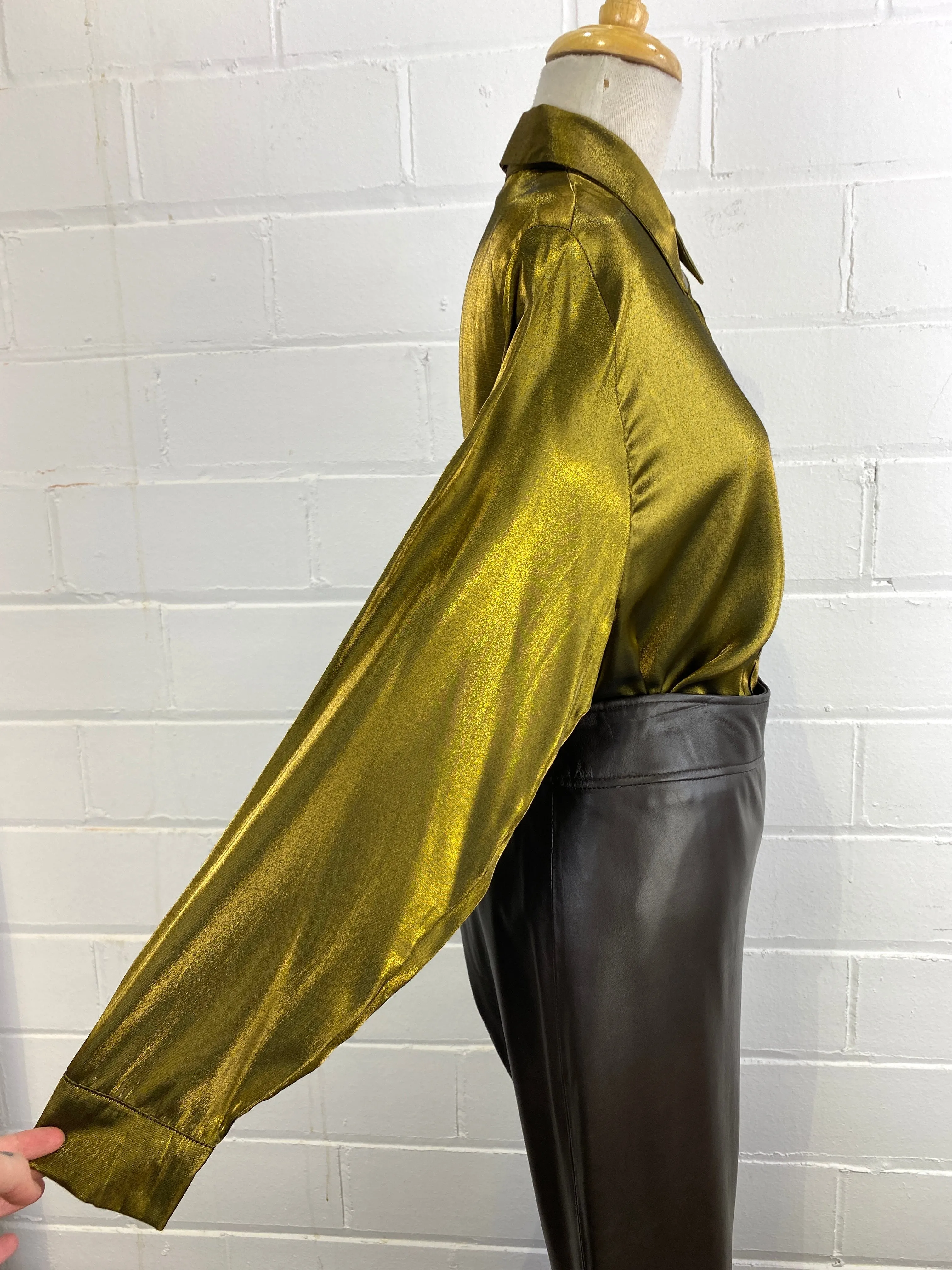 Vintage 1990s Gold Metallic Blouse, Large