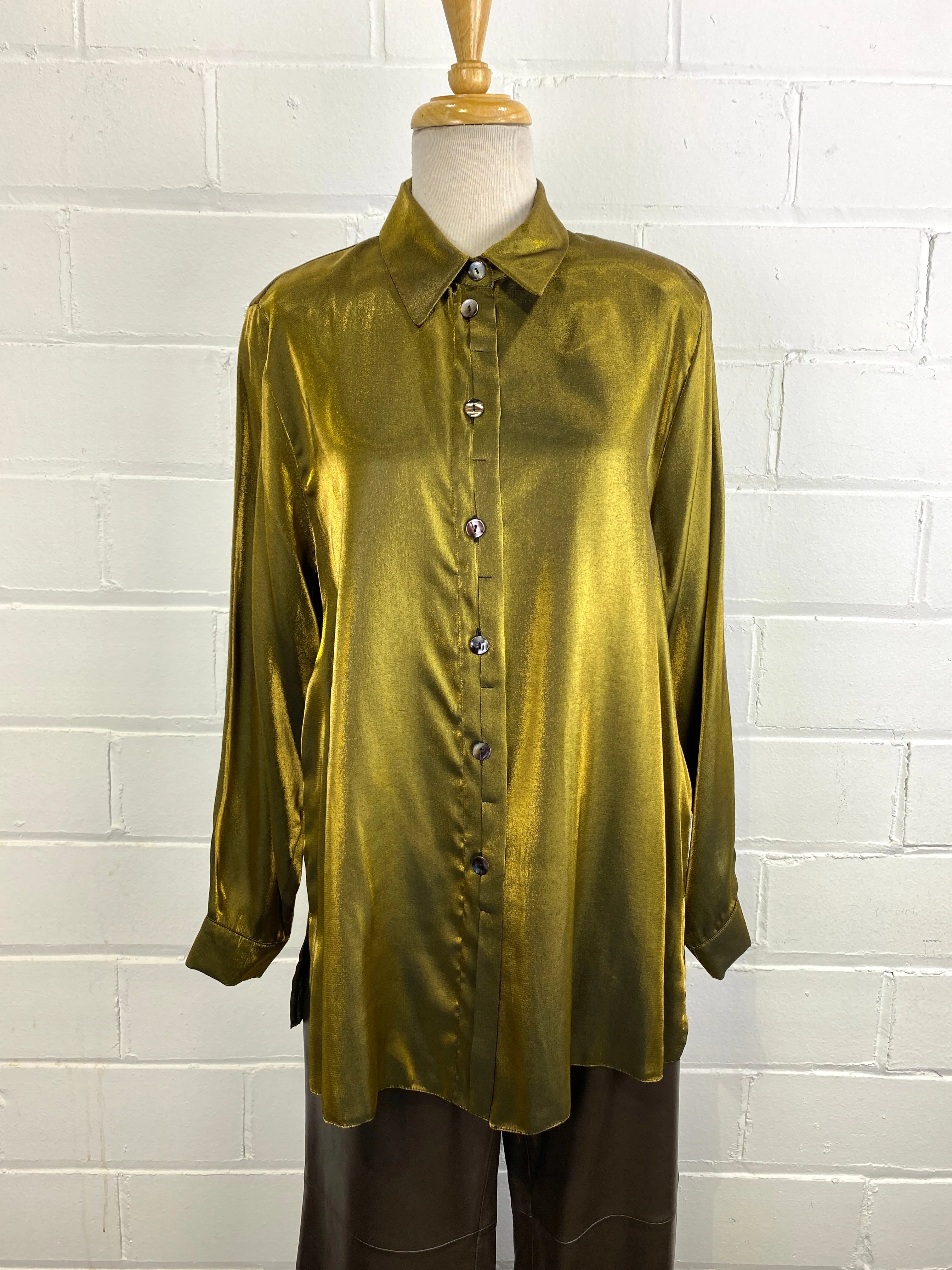 Vintage 1990s Gold Metallic Blouse, Large