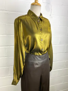 Vintage 1990s Gold Metallic Blouse, Large