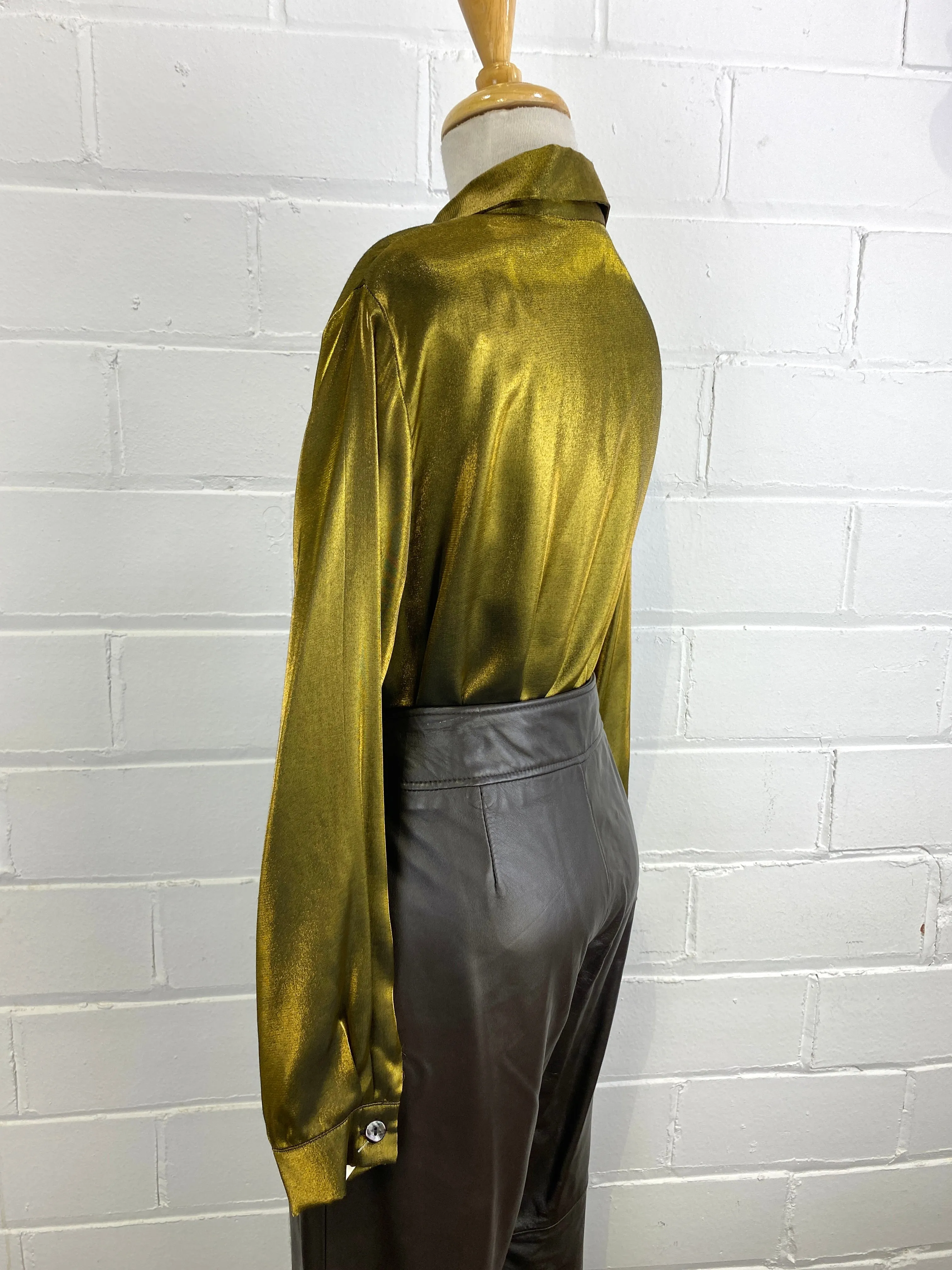 Vintage 1990s Gold Metallic Blouse, Large