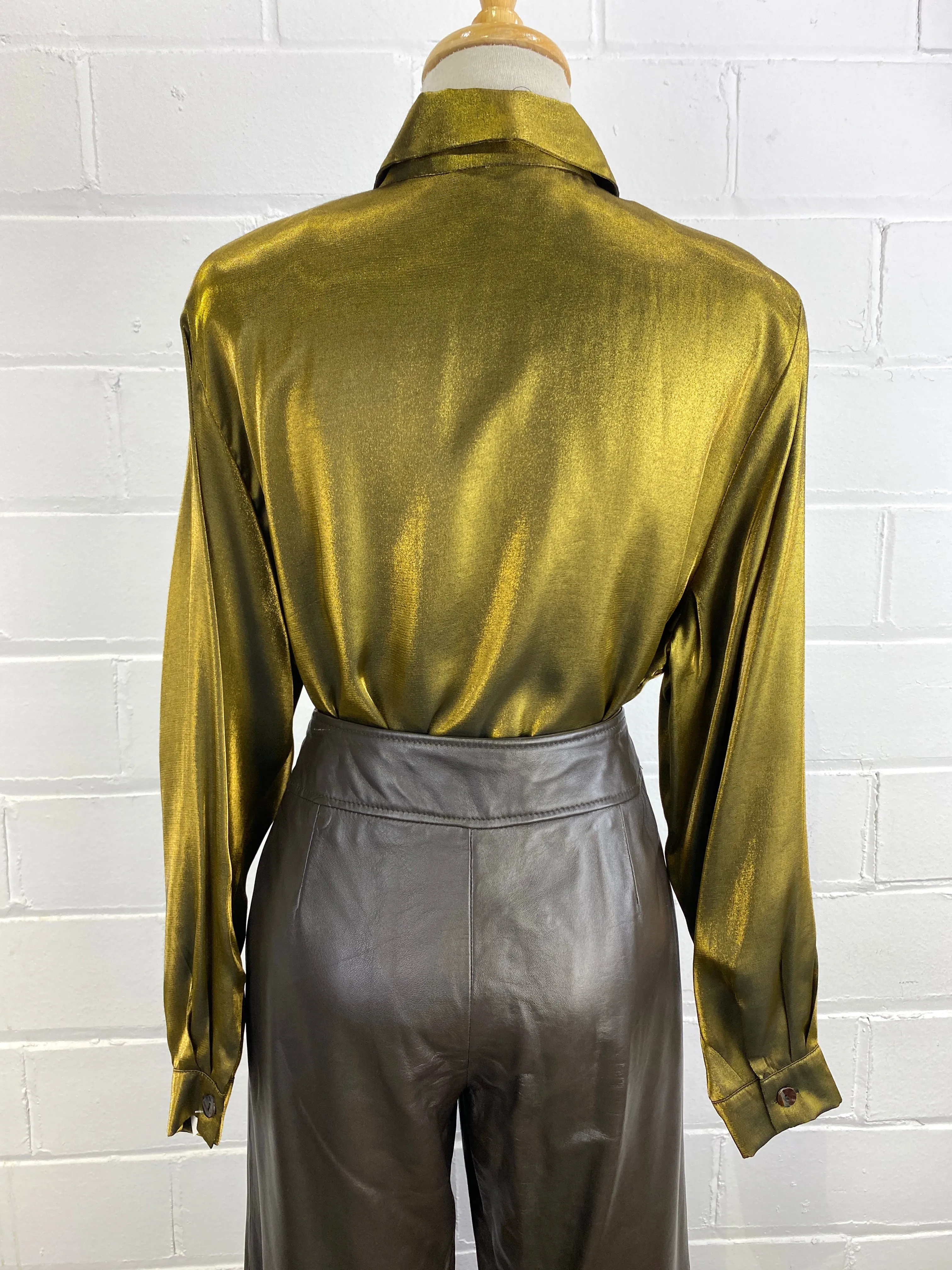 Vintage 1990s Gold Metallic Blouse, Large