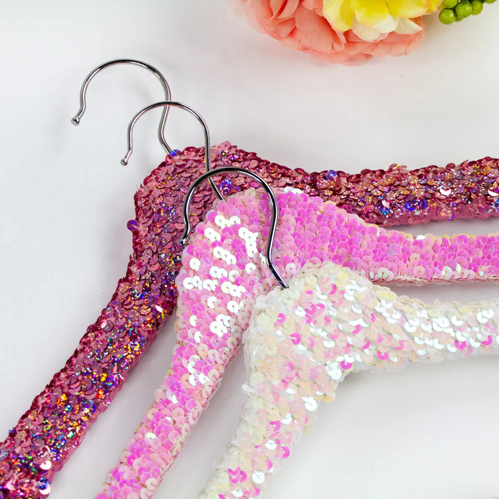 White Iridescent Pink Sequin Hanger